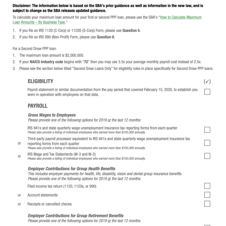 Corporations and Non-Profits PPP Checklist