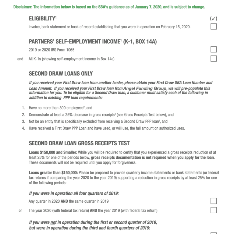 Partnerships Without Employees PPP Checklist