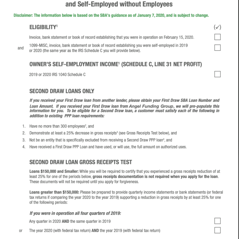 Sole Proprietor, Independent Contractor and Self-Employed without Employees PPP Checklist